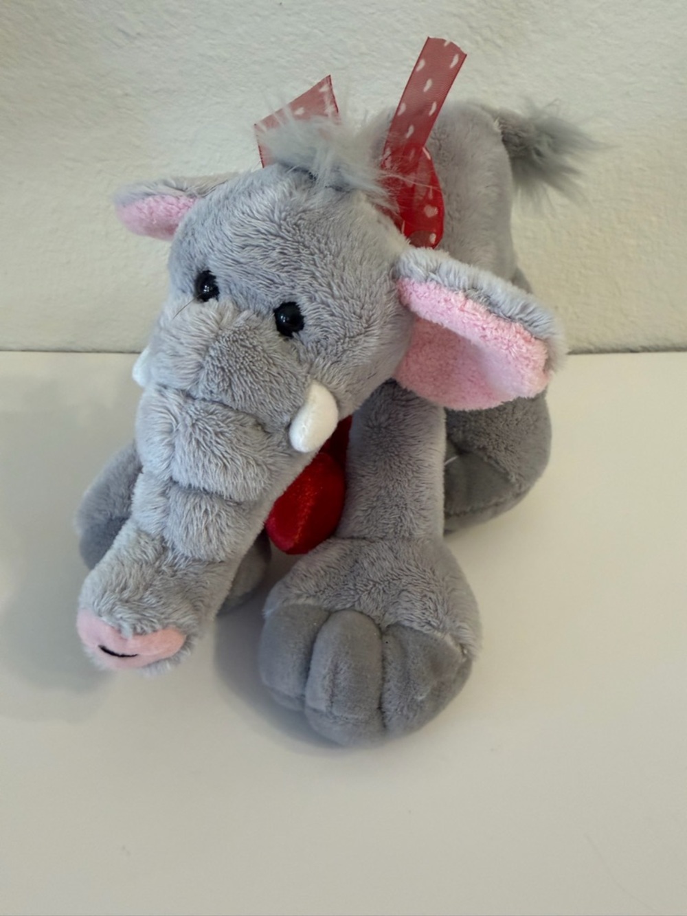 Fine Toy gray plush elephant with red heart
